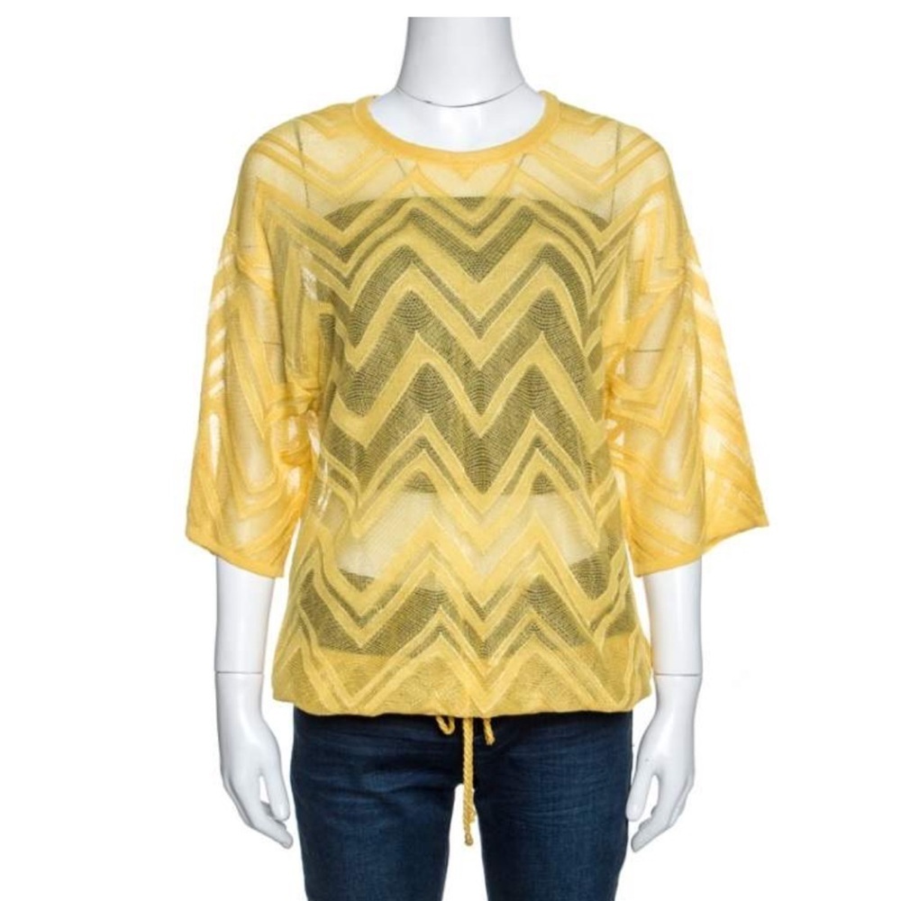 M Missoni Sunshine Yellow Chevron Knit Drawstring Hem Top